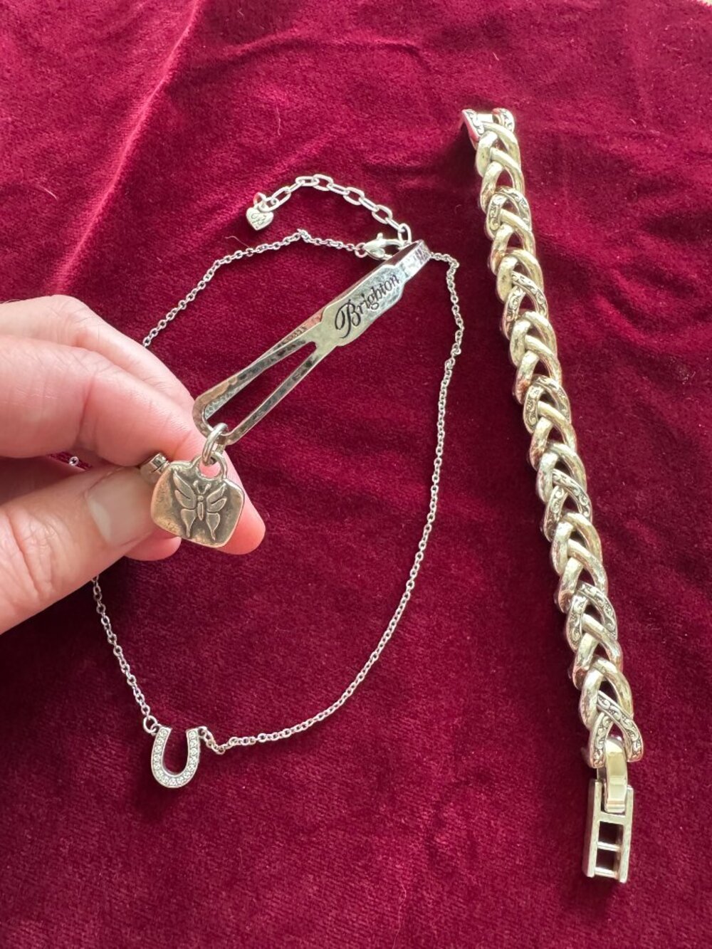 BRIGHTON Lot of 2 Silver-Tone Bracelets & Necklace - Picture 3 of 13